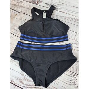 Sia Australia Swim Black Racer Back Two Piece Bikini Mesh Insert on Top Size 10